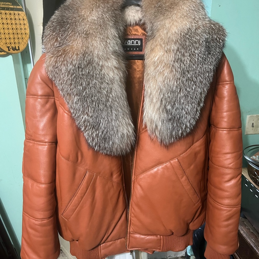 Brown Leather Jacket with Fur Collar
